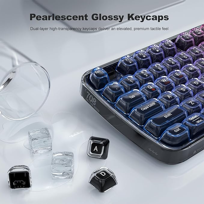Clear Wireless Keyboard, Tri-Mode Bluetooth/2.4G Rechargeable Keyboard with RGB Backlit, Ergonomic Computer Keyboard with Transparent Keycaps for PC Laptop Desktop Home Office-Black Pearl - Image 2