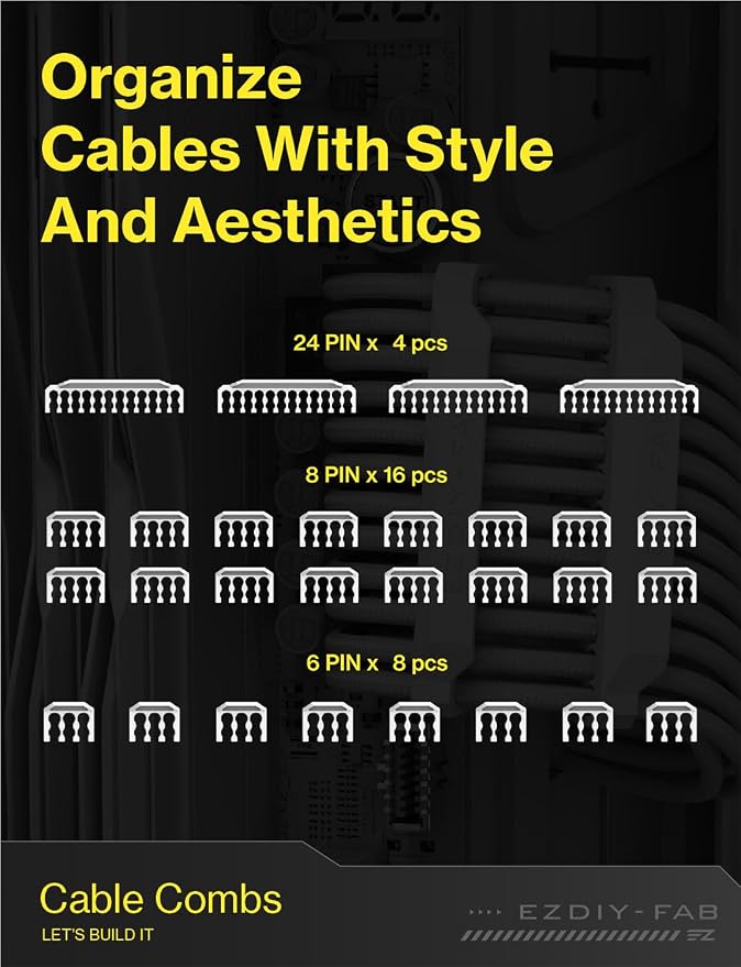 EZDIY-FAB Shield Cable Comb Kit for 16AWG, 18AWG PSU Cable Extension,Includes 4 x 24P + 16 x 8P + 8X 6P-White - Image 4