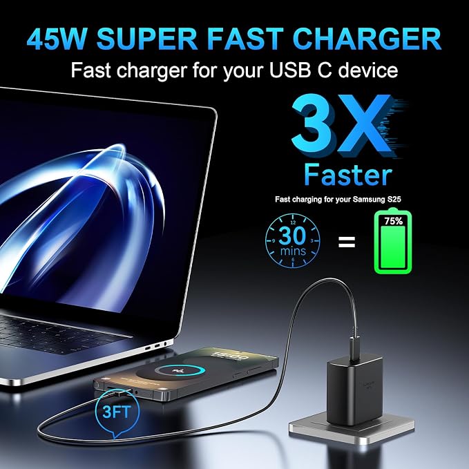 45W USB C Super Fast Charger Type C Charger Fast Charging Android Phone Charger Block with 3FT Type C Charging Cable for Samsung Galaxy S26 Ultra/S26/S26+/S25/S25 Ultra/S25+/S24 Ultra/S23 Ultra/S22 - Image 6
