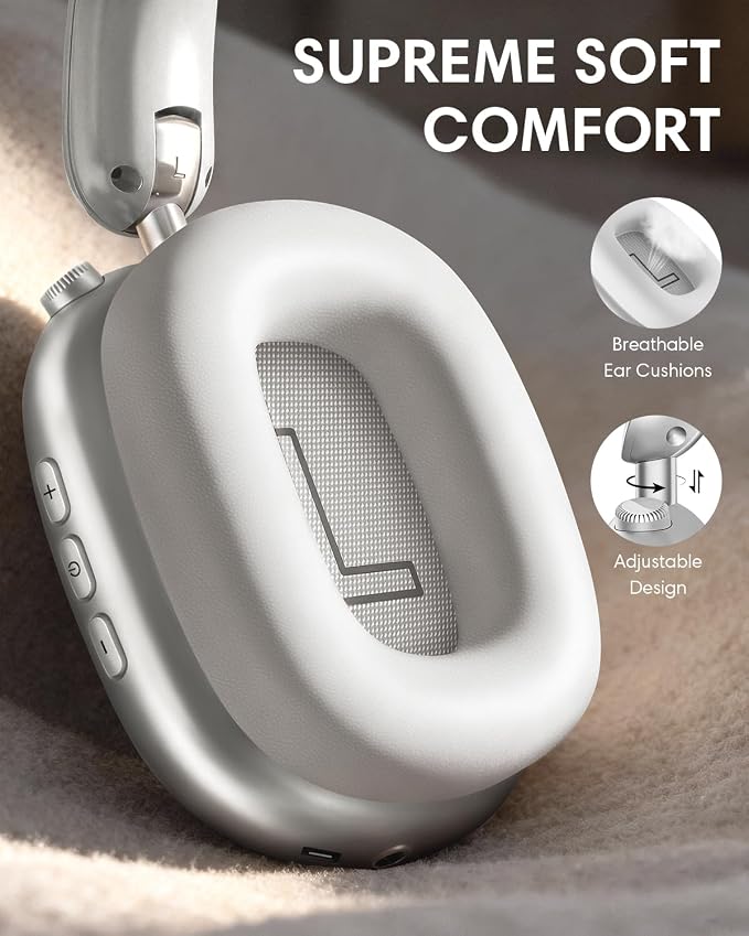 Wentronic Y02 Active Noise Cancelling Wireless Headphones, Silver | Over-Ear, Bluetooth, 60H Playtime,Crystal Clear Calls, Hi-Res Audio, Big Bass, Foldable Lightweight for Travel Home Office - Image 6