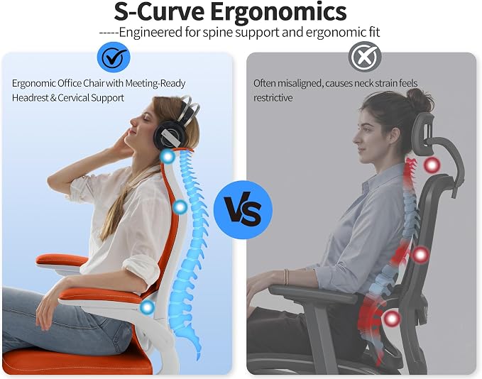 TRALT Office Chair Ergonomic Desk Chair - Gaming Chair with Lumbar Support | 330 LBS Home Office Desk Chairs , Reading Chair with Flip-up Armrests, Comfortable Computer Chairs (1, Orange) - Image 3