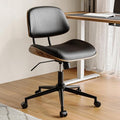 Armless Office Chair with Wheels, PU Leather Desk Chair, Black | Adjustable Height Task Chair, 360° Swivel Ergonomic Computer Chair for Small Space, Modern Walnut Style, Home & Meeting Room by BERYTH