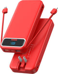 Nusyddy Portable Charger 12000mAh Fast Charging w/Built-in Wall Plug Red | 22.5W Fast Charging, LED Display, Pass Through Charging, TSA Approved, Portable & Slim, Power Bank for iPhone, Samsung by NUSYDDY