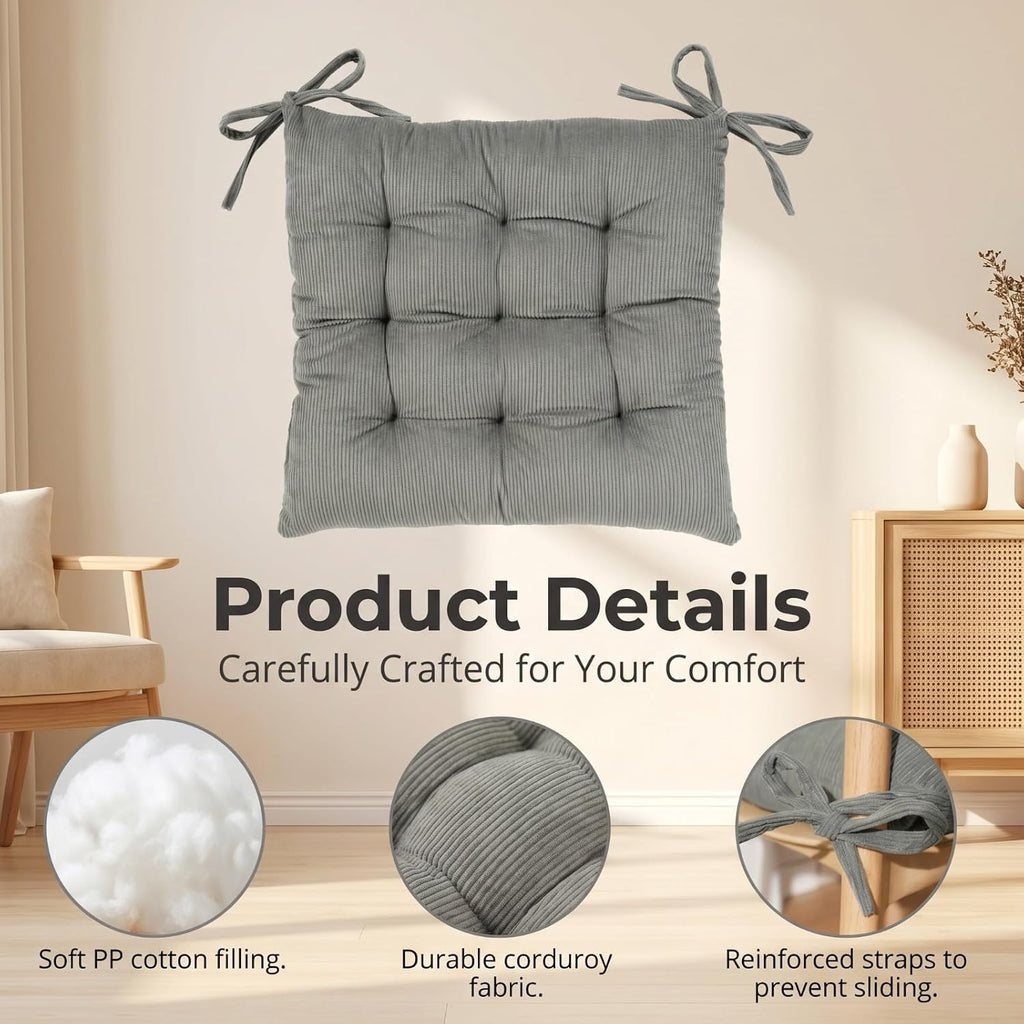 HLOVME Corduroy Chair Cushion with Ties Ultra Soft Warm Floor Cushion for Kids Reading Nook Comfortable Square Seat Cushion for Adult 15.7”x15.7”, Grey - Image 4