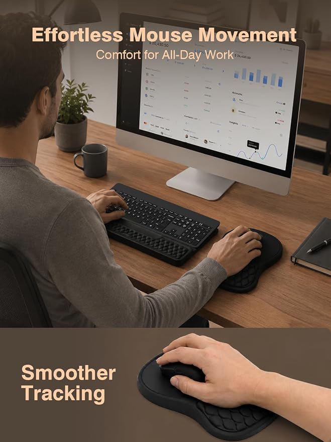 Ergonomic Keyboard and Mouse Pad Combo with Stand/Wrist Rest, Black | Keyboard Riser Mousepad for Desk with Soft Memory Foam, Comfy Massage, Non-slip PU Base,Carpal Tunnel Pain Relief - Image 5