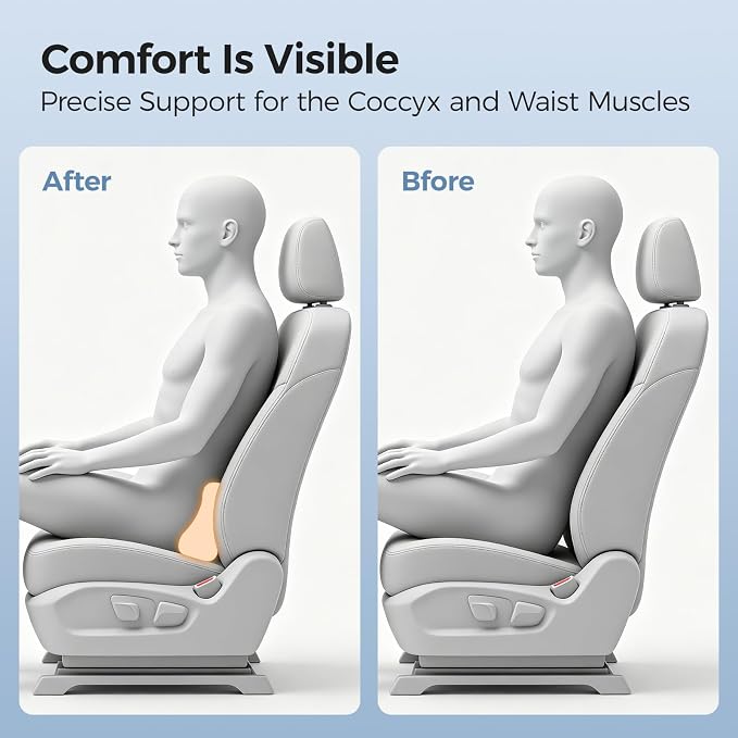 BABUR Lumbar Support Pillow for Car, Coccyx Pain Relief Cushion | Tightly Around the Coccyx, Ergonomics Memory Foam, Skin-Friendly Fabric, Fit Car Drive, Office Chair, Rest Seat, Wheelchair - Image 6