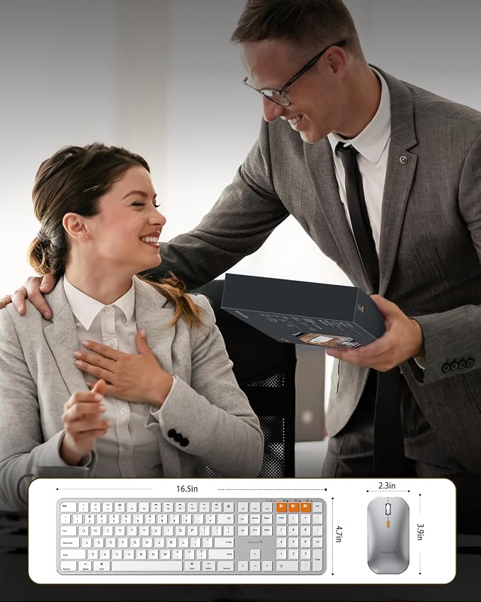 ProtoArc KM100-A Backlit Bluetooth Keyboard and Mouse for Mac, White Silver | Full-Size Mac Layout with Numeric Keypad, 3-Level White Led Backlight, 3-Device Bluetooth, Rechargeable Keyboard and Mouse - Image 8