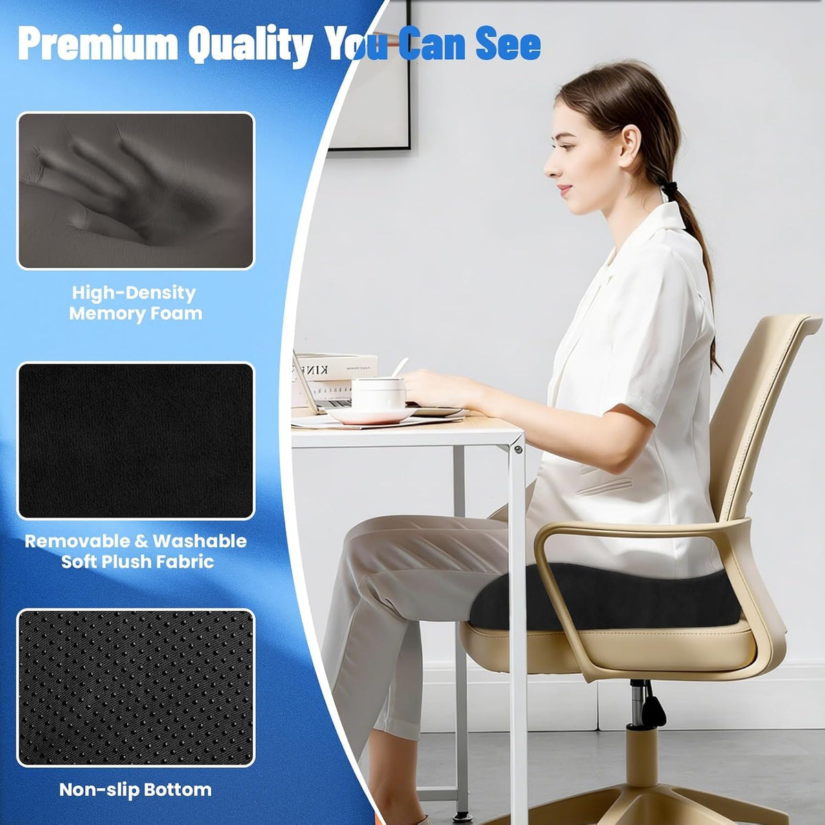 Seat Cushion, Office Chair Cushion, Supportive Donut Pillow, Black - Image 7