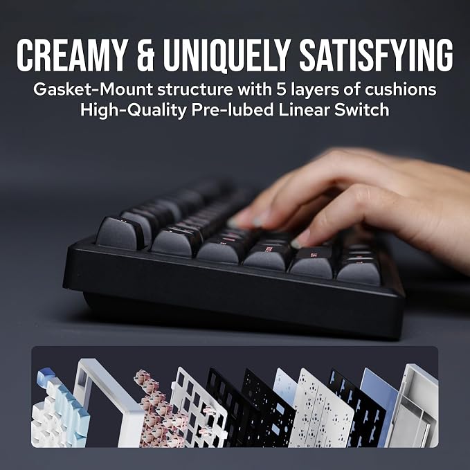 EPOMAKER Galaxy100 QMK/VIA Wireless Gaming Keyboard, Aluminum Shell, BT/2.4Ghz/USB-C, Pre-Lubed Hot-Swappable Linear Switches, NKRO, RGB Backlit (Black, Marble White Switch) - Image 7
