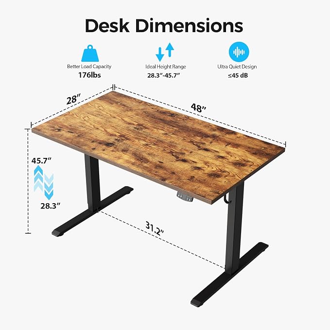 Agilestic 48*28 Inch Height Adjustable Electric Standing Desk, Rustic Brown | Sit Stand Up Computer Desk, Extra Wide desktop, Memory Presets, Stable Steel Frame,154 lbs, Easy Assembly, Splice Board - Image 8