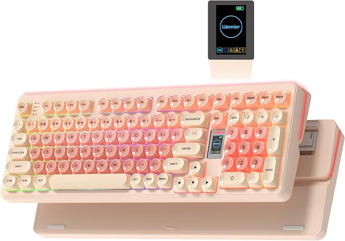 Keymatic Foundation Mechanical Keyboard,98% Pink Creamy Keyboard Gaming Keyboard,3 Mode with Multimedia Screen,RGB Backlit,Jelly MOA Profile keycaps for Win/Mac,Pink by Unknown