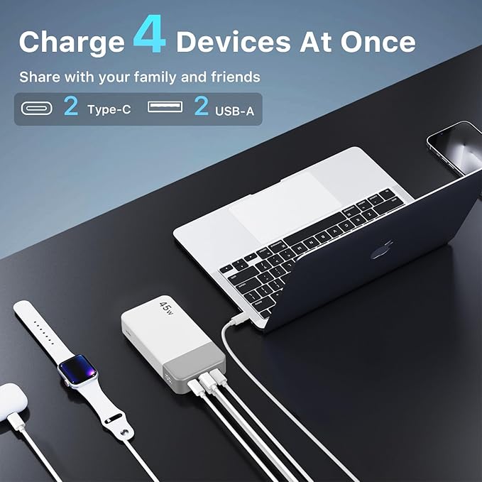 NOBIS Portable Charger 45W 20000mAh Power Bank Fast Charging | 2C+2A Battery Pack with C to C Cable, Battery Bank with Digital Display for iPhone Android Laptop etc - Image 4