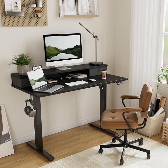 Agilestic 63 * 24 Inch Electric Standing Desk with Drawers, Black | Electric Height Adjustable, 2 Storage Drawer, Monitor Stand, Sturdy Steel Frame, Memory Presets, Hooks, 154 lbs, Splice Board - Image 2