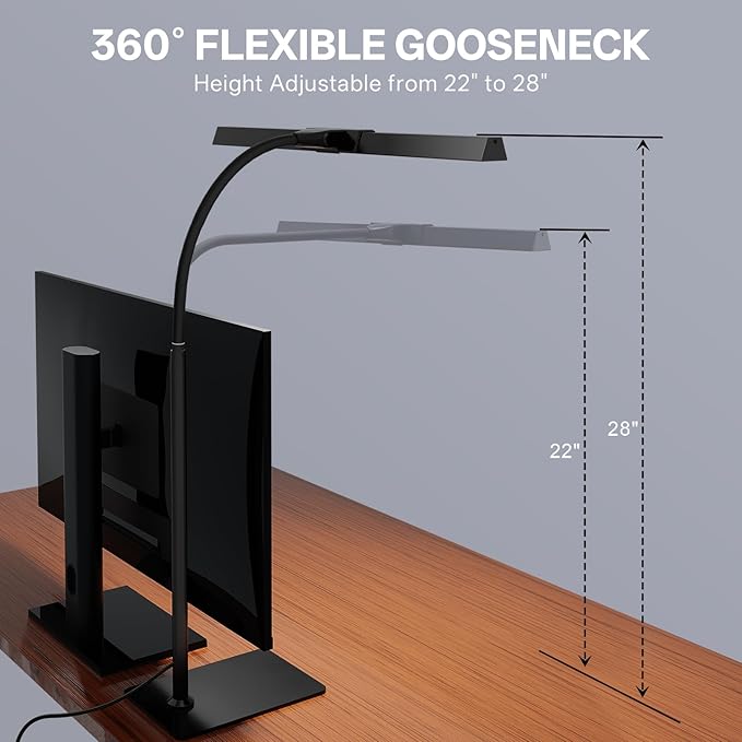 Kary 12W LED Desk Lamp for Home Office, Flexible Gooseneck Task Light Tall | Eye-Caring, Touch Control, 5 Dimmable Color & Brightness, Metal Base, 45 Min Timer, Memory Function, USB Adapter - Image 6