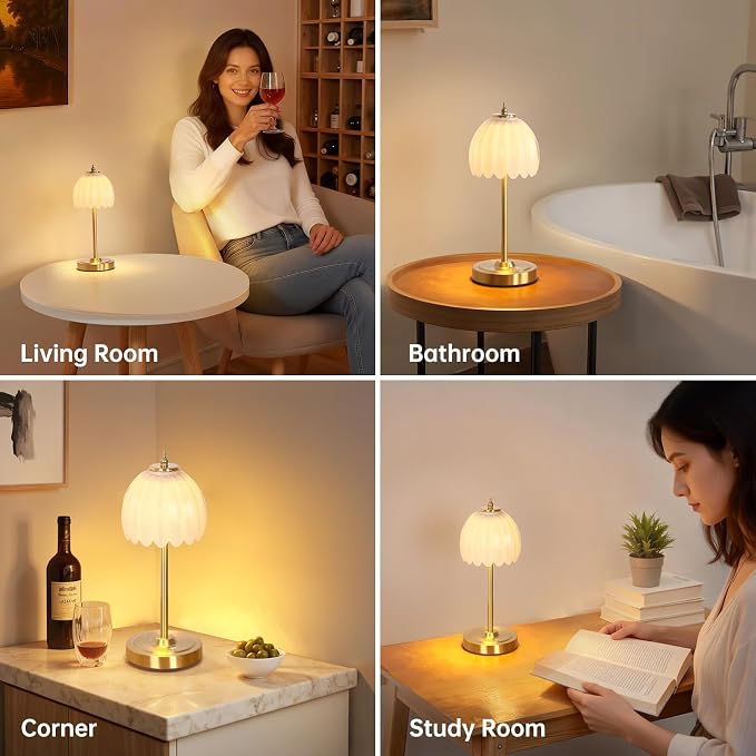 Shenmoyl Set of 2 Tulip Table Lamp with 5000mAh Battery & Touch Control, Cordless Table Lamp with 3 Colors, Dimmable Rechargeable Table Lamps for Bedroom, Living Room, Entryways (White Tulip) - Image 5