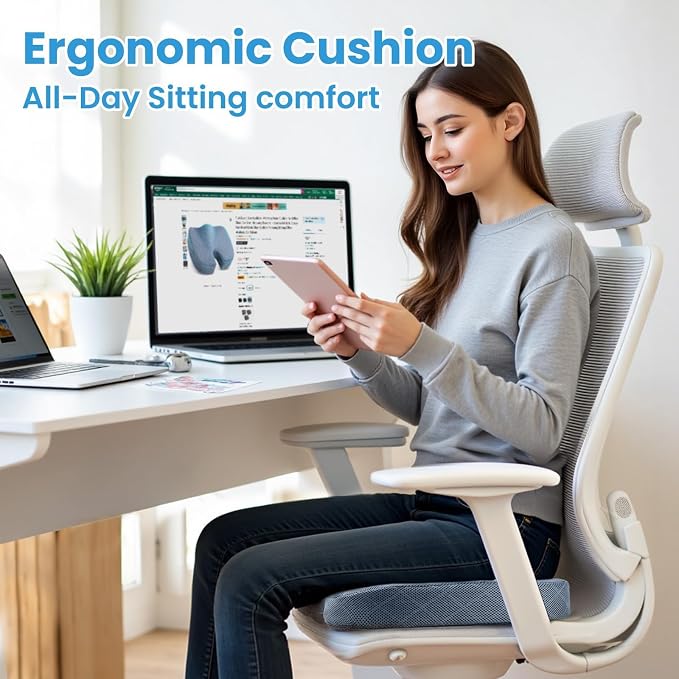 Memory Foam Office Chair Seat Cushion - Light Blue, Large | for Car Seat, Airplane, Desk Chair - Sciatica & Hip & Coccyx Pain Relief Cushion for Long Sitting Office Workers, Car Drivers - Image 7