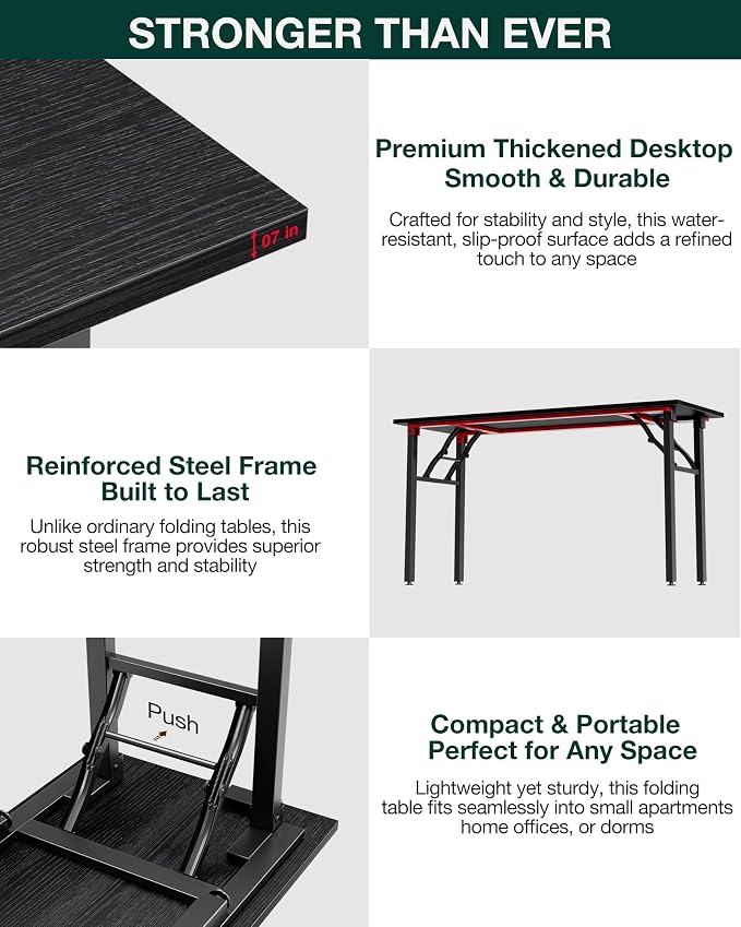 Small Folding Computer Desk – Portable 55.1 Inch Foldable Laptop Table, Collapsible and Compact for Easy and Fast Setup, Lightweight for Small Spaces, Home Craft and Study Use, Dark Oak - Image 5