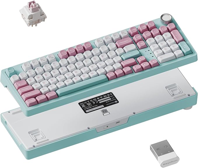 Keychron J3 SE Pink Blue Mechanical Keyboard Wireless, Compact 96% Layout with Numpad Knob, 2.4 GHz/Bluetooth/Wired Custom RGB Backlit, Hot-Swappable Sakura Milk Switch for Mac Windows Linux by Keychron