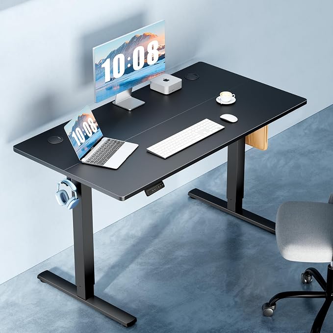 DUMOS 40 Inch Electric Standing Desk, Memory Adjustable Home Office Desk | Sit Stand Up Desk for Work Home Office,Adjustable Desk, Rising Computer Table with Splice Board,Cable Management,Hook,Black - Image 2