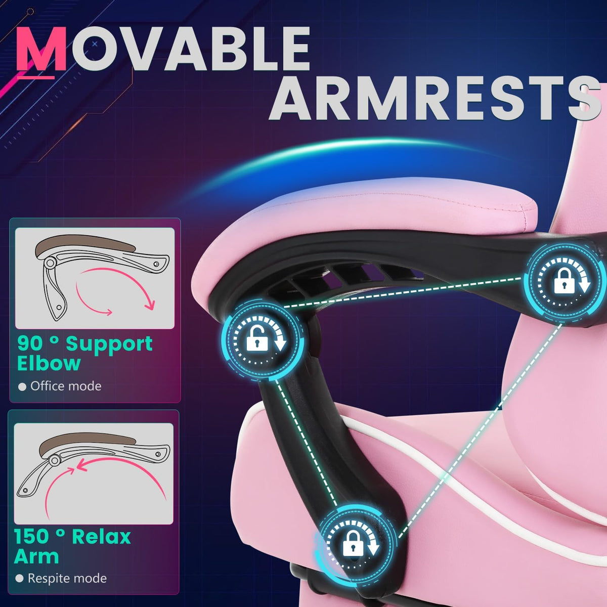 Gaming Chair Office Chair Desk Chair with Footrest Lumbar Support Headrest Armrest Task Rolling Swivel Ergonomic E-Sports Adjustable PC Gamer Chair(Pink) - Image 6