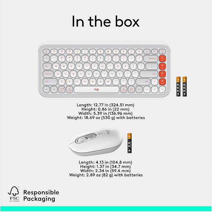 Logitech POP ICON Combo Wireless Bluetooth Keyboard and Mouse - White | Comfortable typing, programmable keys and buttons, quiet clicks, easy-switch up to 3 Bluetooth devices - Image 10