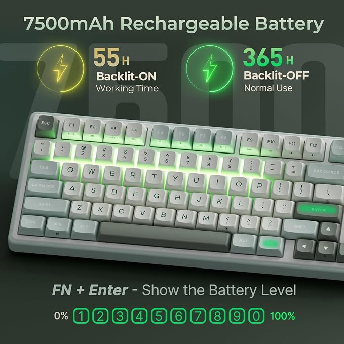 RK ROYAL KLUDGE R98 Pro Wireless Mechanical Keyboard, Creamy Bluetooth/2.4GHz/Wired RGB Gaming Keyboard with Number Pad and Knob, MDA Profile PBT Keycaps, Gasket Hot Swappable Tactile Switch, Cyan - Image 4