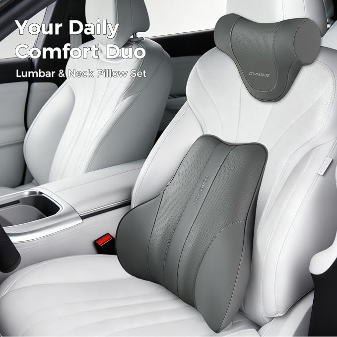 Coverado Lumbar Support Pillow for Car, Ergonomic Memory Foam Back Pillow for Office Chair, Back Cushion for Back Pain Relief, PU Leather Car Lumbar Support for Driving Seat - Image 8