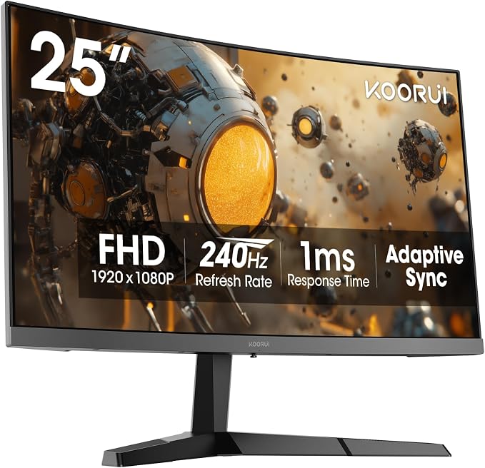 KOORUI 25 inch Curved Gaming Monitor 240Hz FHD 1080P, 1500R 1ms Display | Adaptive Sync, 90% DCI-P3, Eye Care, HDMI×2 and DP, VESA Mount, Tilt, FPS Gaming, Esports Players, Competitive Gaming - Image 14