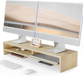 Fenge 31.5 Inch Dual Monitor Stand Riser for Desk, Oak | Wooden Desk Shelf, 2-Tier Open Storage Compartment, for PC Laptop Screen Printer, Home Office Desktop Organizer by Fenge