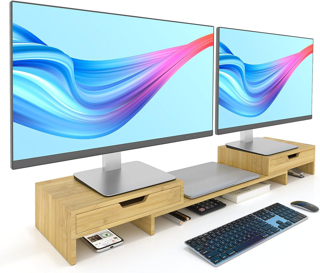 Epesoware Dual Monitor Riser with Two Drawer for Desk, No Assembly Required by Epesoware