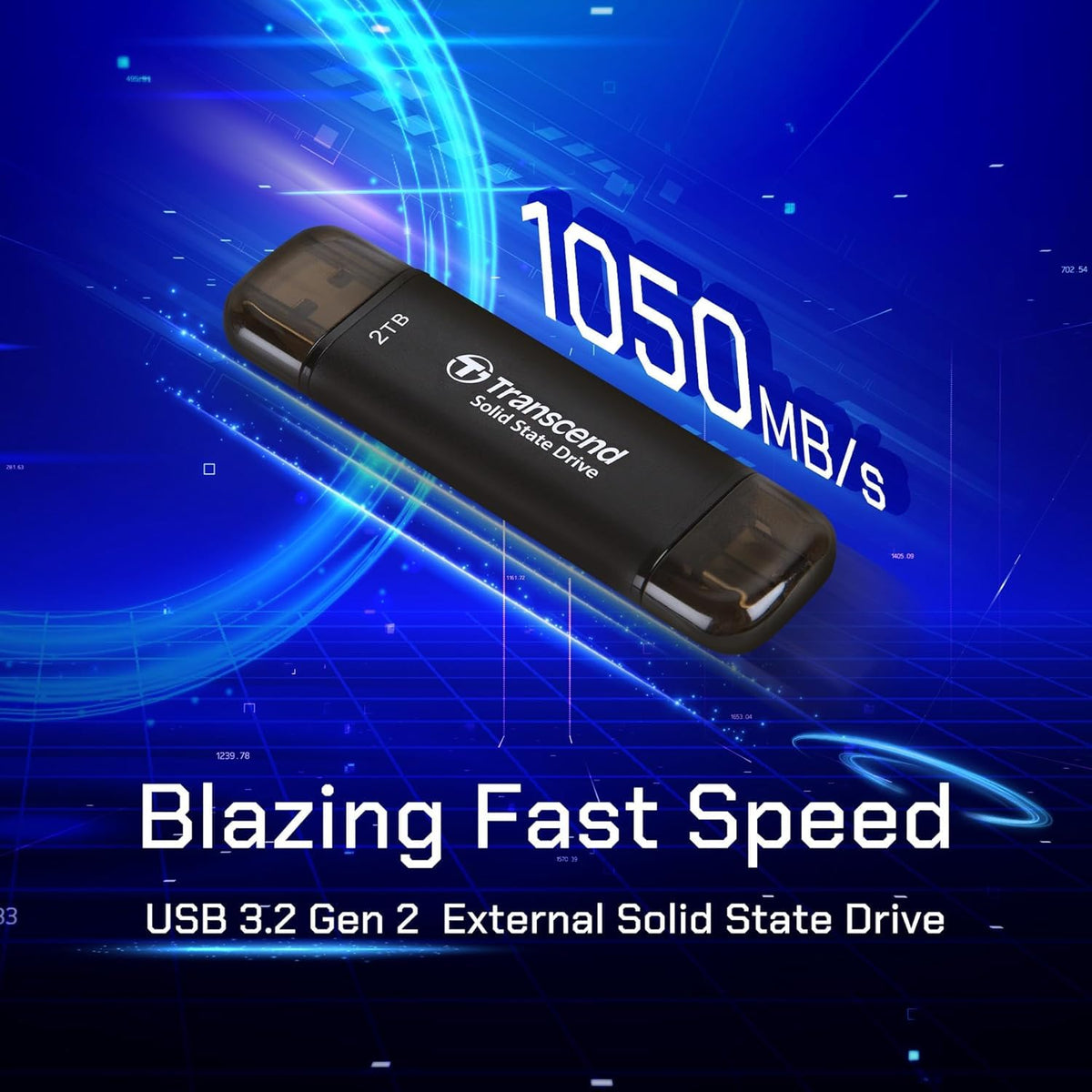 Transcend 256GB ESD310 Dual Portable SSD 1050MB/s USB-A+C, Thumb Drive - Image 2