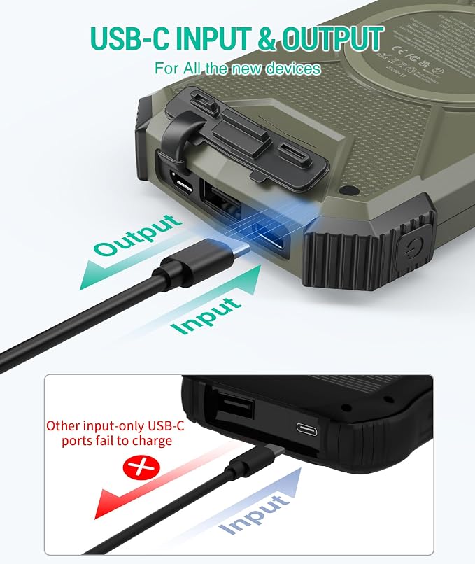BLAVOR Solar Power Bank 10,000mAh, Portable Wireless Charger, 20W Fast Charging External Battery Pack with USB C for Cell Phones, Solar Panel Charging with Dual Flashlight for Camping - Image 4