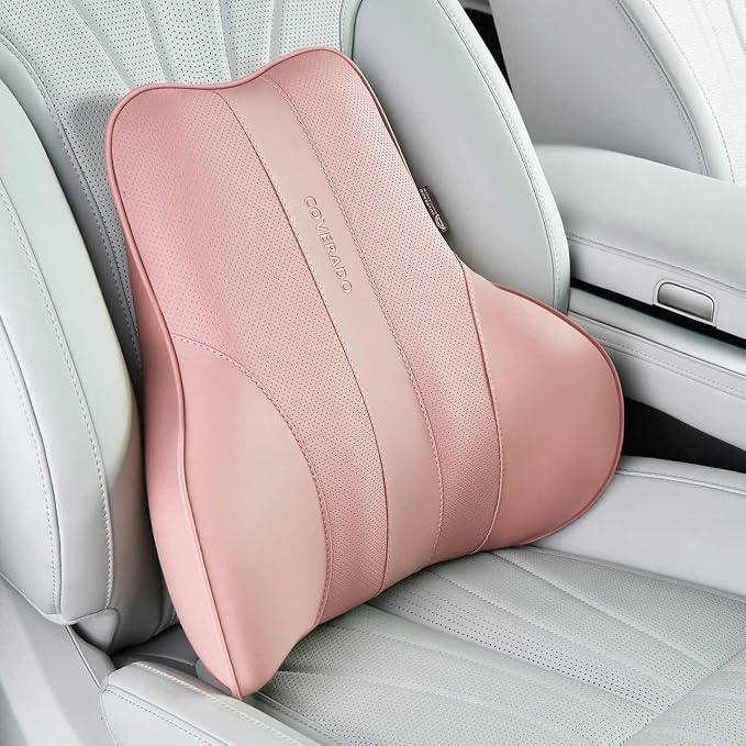 Coverado Lumbar Support Pillow for Car, Ergonomic Memory Foam Back Pillow for Office Chair, New Back Cushion for Pain Relief, PU Leather Car Lumbar Support for Driving Seat by COVERADOAUTO