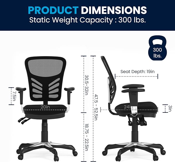Flash Furniture Mid-Back Black Mesh Multifunction Executive Swivel Ergonomic Office Chair with Adjustable Arms - Image 3