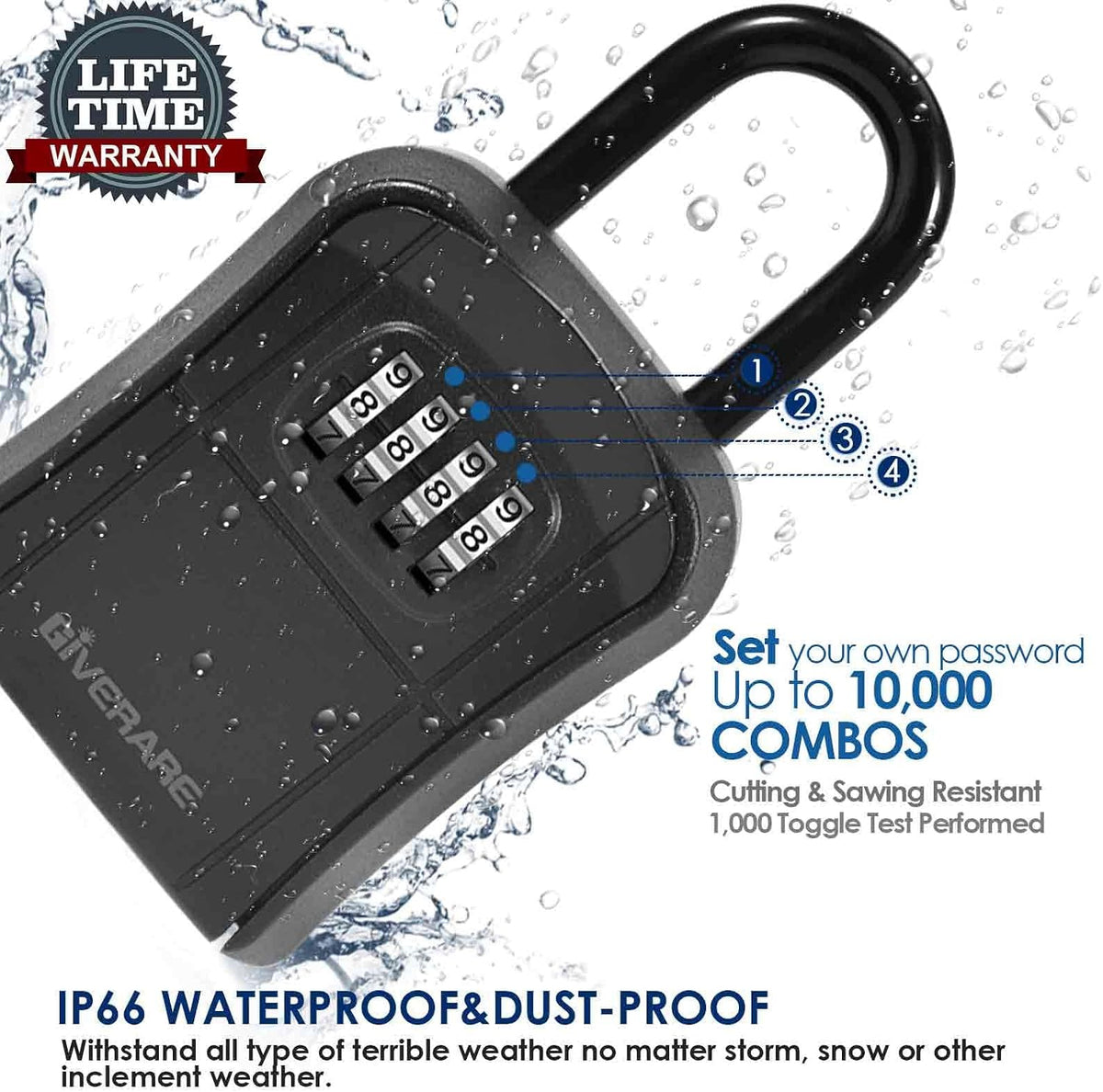 Key Lock Box, Wall Mount 4 Digits Combination Lockbox, Waterproof Outdoor Key Hider, Resettable Safe Password Box for House, Garage, Garden with Mounting Kit&Handle-by GIVERARE - Image 3