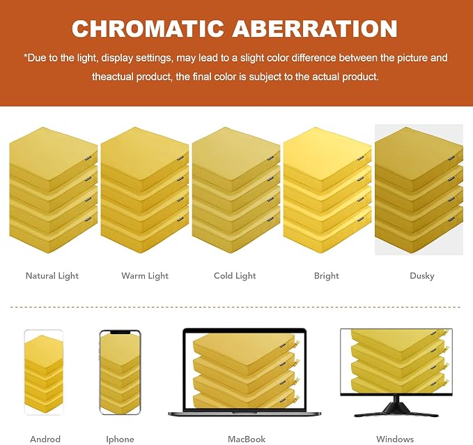 Outdoor Chair Cushions Set of 4, 19 x 19 x 3 Inch Seat Pads | Waterproof Patio Chair Cushions with Tie, Fade Resistant Cushions for Outdoor Furniture Garden Lawn, Yellow - Image 7