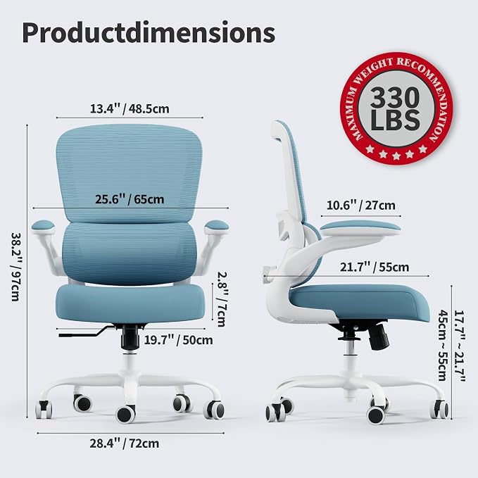 TRALT Office Chair - Ergonomic Desk Chair with Adjustable Lumbar Support, Mesh Computer Chair, Executive Chair for Home Office Comfortable Lumbar Support (1, Sky Blue) - Image 2