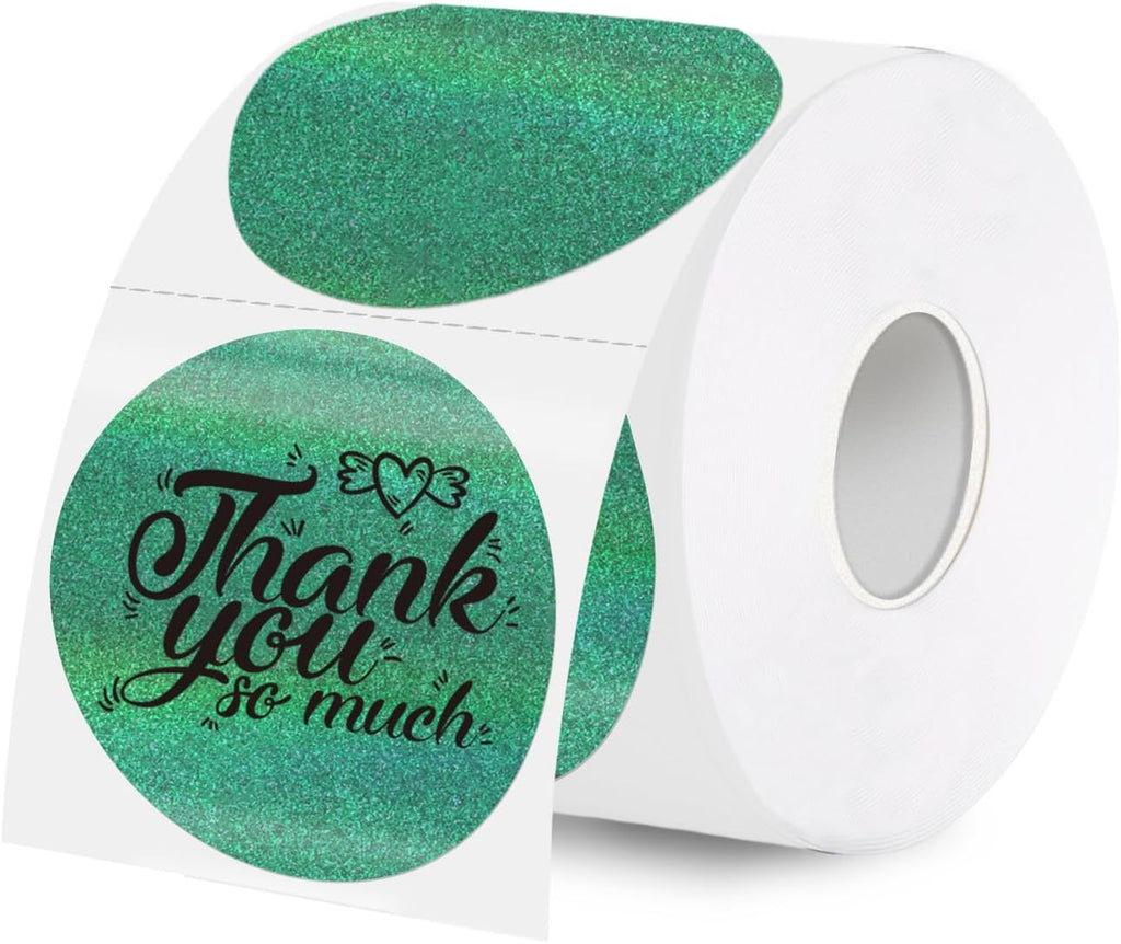 2 Inch Holographic Thermal Labels,Green Round Thermal Printer Labels,Printable Round Thermal Printer Labels Self-Adhesive Direct Thermal Label(300 Labels/Roll Green) by WANGHENG