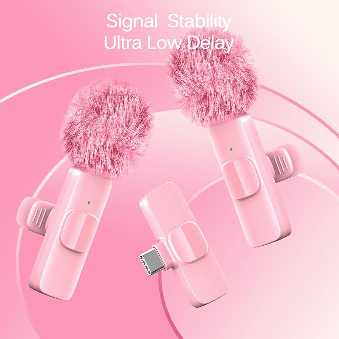Wireless Lavalier Lapel Microphone for iPhone, iPad, mini Video Recording Mic for Interview Video Podcast Vlog YouTube & Livestream, Noise Reduction, Plug & Play (Pink Type C & Lightning Port) - Image 4