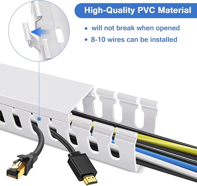 Cable Duct Management Raceway Kit, 62.8" (4 x 15.7) Server Rack Cable Management, Cable Management for Hide Network HDMI VGA Cable, Open Slot Cable Track Desk Wire Channel, Cable Raceway White 4 Pack - Image 4