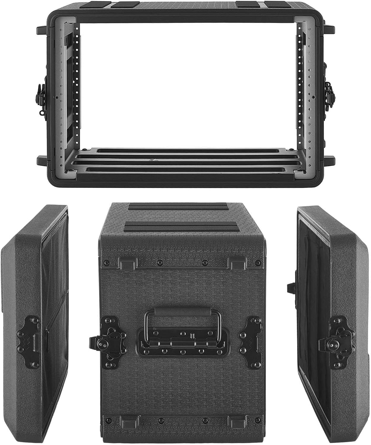 VEVOR 6U Rack Case, 12 in Depth, Rackmount Flight Case Shallow Rack with Microphone Compartment, Polyethylene Construction, Recessed Latches, Easy Installation, for Amplifier, 8.7 in Internal Depth by VEVOR