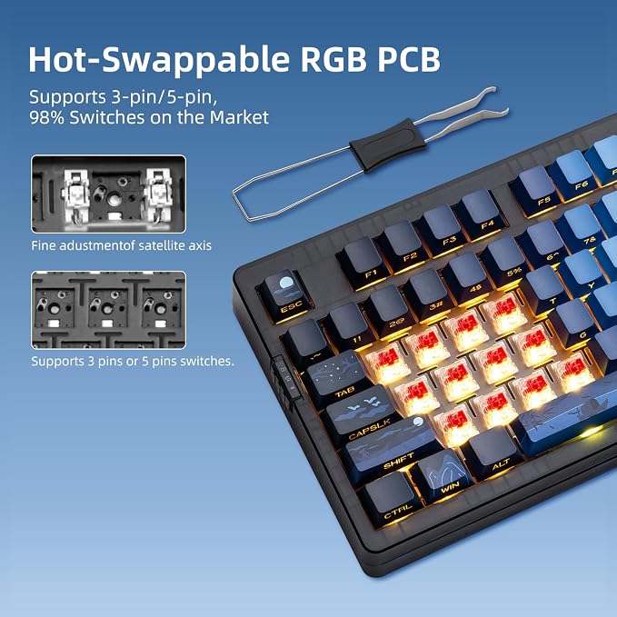 ZORNHER ZH980 Mechanical Keyboard,95% Blue Creamy Keyboard with Number Pad,Hot-Swappable Custom Gaming Keyboard,Shine Through Dye Sublimation PBT Keycaps,Creamy Sounding Linear Switches - Image 7