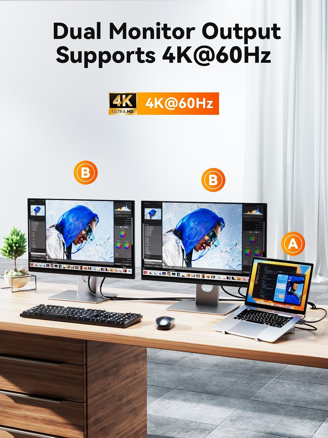 Laptop Docking Station Stand Dual 4K Monitor: QUUGE USB C Docking Station Dual Monitor for Laptop, 2 HDMI (Single 4K@120Hz), 2 USB3.0 Ports, 100W PD, RJ45 Ethernet, Universal Laptop Stand USB C Dock - Image 7