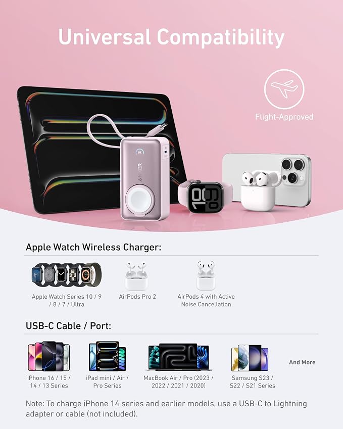 Anker MagGo Power Bank for Apple Watch, 10,000mAh 35W Max Portable Charger | Officially Certified 10,000mAh Battery Pack with Built-In USB-C Cable, for iPhone 17 Series, Samsung, iPad, AirPods, and More - Image 6