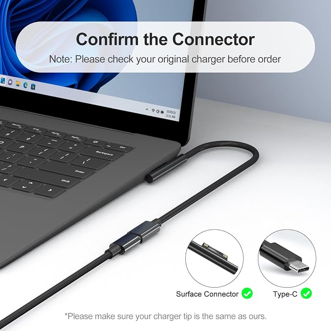 YURCIPWE New 65W Surface Pro Charger，Microsoft Surface Charge Compatible with Surface Pro 11/10/9/8/7+/7/6/5/4/X Power Adapter, Microsoft Surface Book 1 2 3, Both Microsoft Surface Laptop/Tablet - Image 3