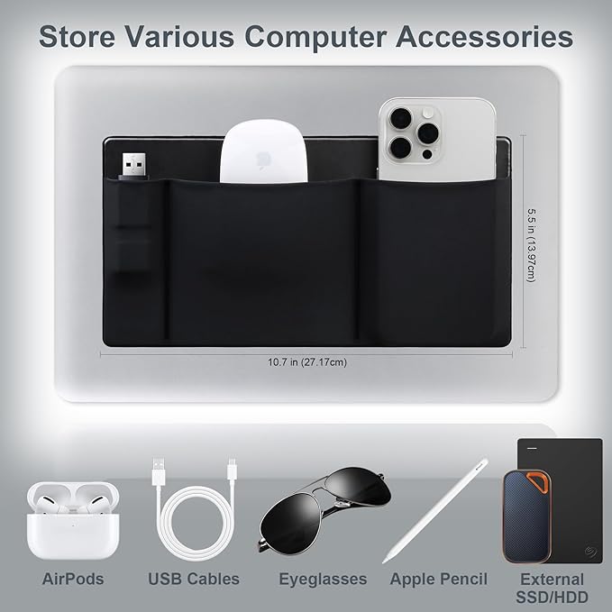 Lacdo 3-Pocket Mouse Holder for Laptop Stick on, External Hard Drive SSD Holder for Laptop, Stick on Pouch Organizer Adhesive Pocket Storage Sleeve for Mouse/HDD/SSD/Cables, Computer Accessories,Black - Image 5