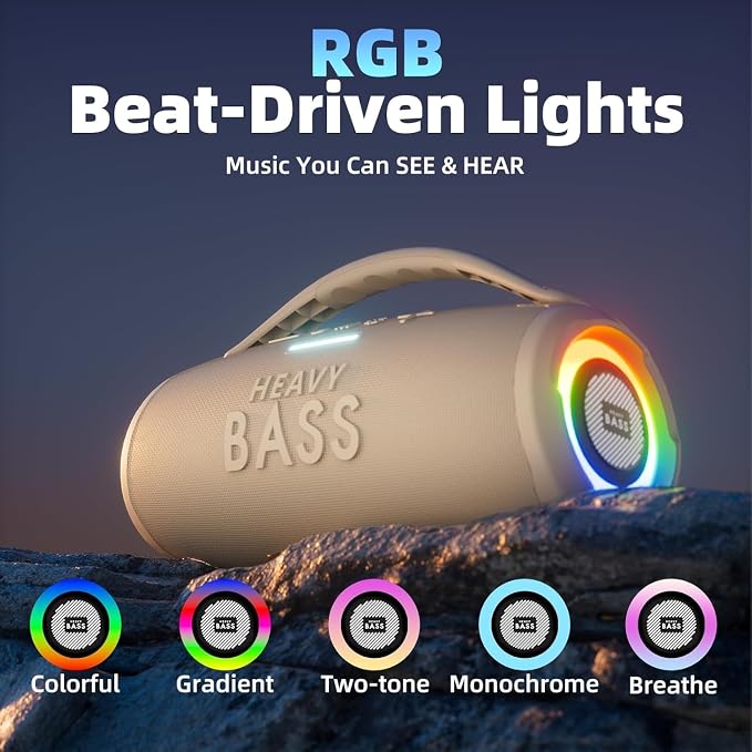 HEAVY BASS Speakers Bluetooth Wireless, 80W Max Loud Portable Speaker with Bass, 20H Playtime, IPX6 Waterproof, Dual Pairing, Perfect for Outdoor Camping,Beach - Image 5