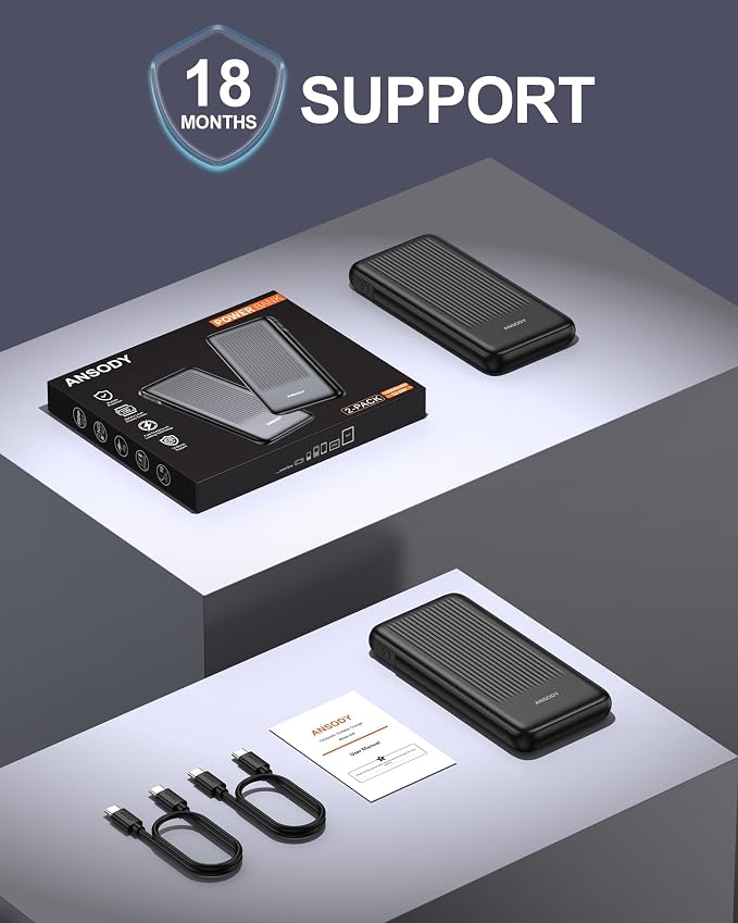 2-Pack Power Bank, 10000mAh 22.5W Fast Charging Portable Charger | Travel Essential, 2 Outputs & 2 Inputs, Slim USB C Digital Display Battery Pack for iPhone Galaxy iPad Tablets, Black & Black - Image 9