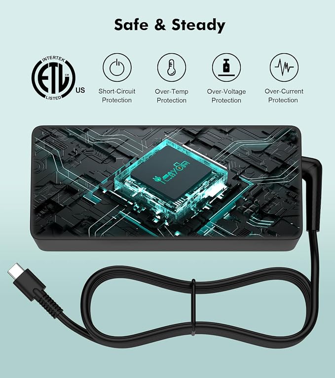 100W USB C Laptop Charger, Fast USB-C Power Adapter Compatible with Lenovo ThinkPad, HP, Dell, Asus, Acer, MacBook, Chromebook and More, PD 3.0 Type C Notebook Power Cord - Image 2