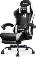 N-GEN GAMING Gaming Chair, Footrest, Lumbar, High-Back, White Black | Reclining Backrest, Linkage Armrests, Durable PU Leather, Adjustable Comfort for Extended Computer, Desk, or Home Office Use by N-GENGAMING